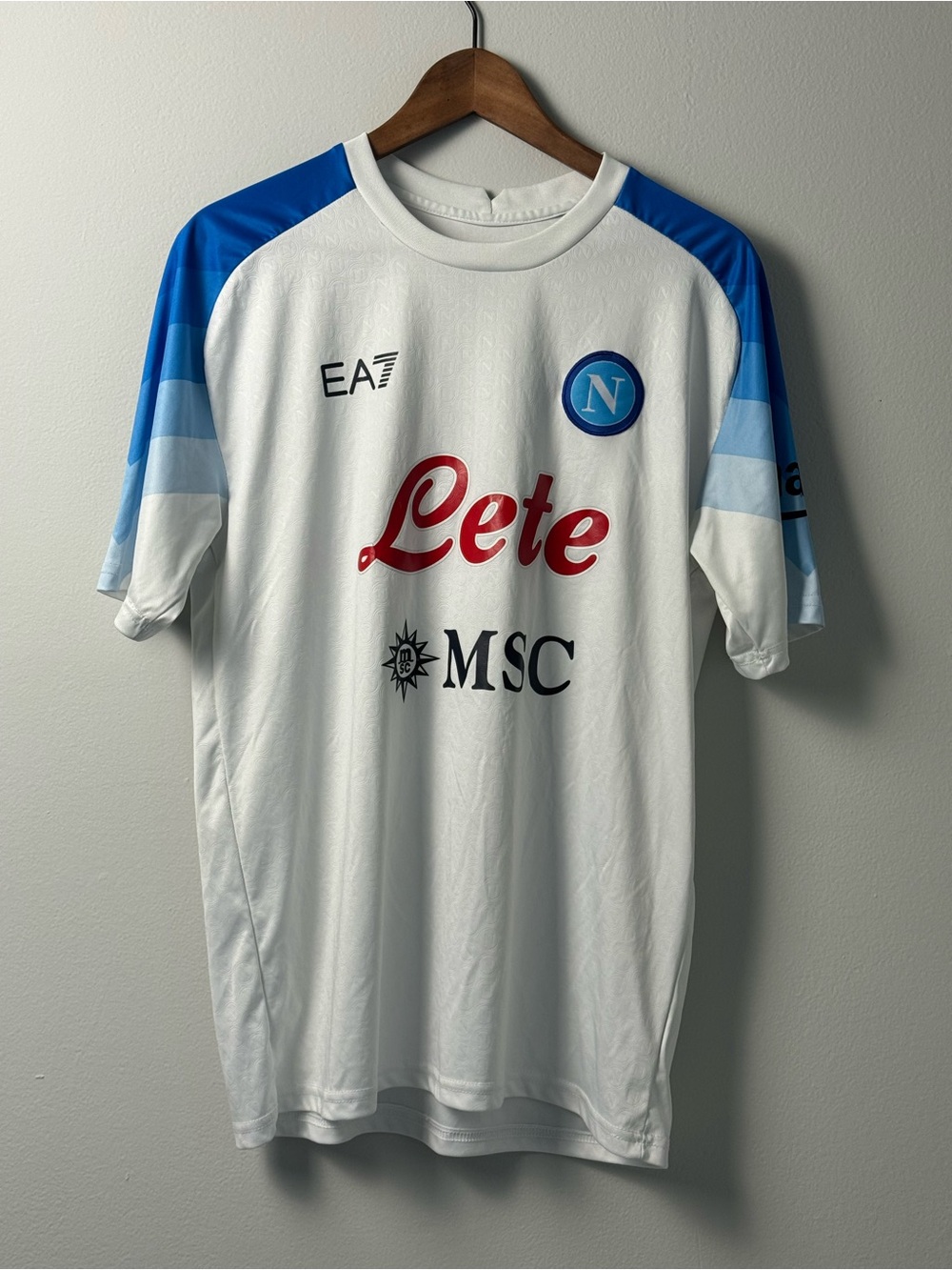 Kappa White & Blue Men's Football Jersey with Red Sponsor Logo